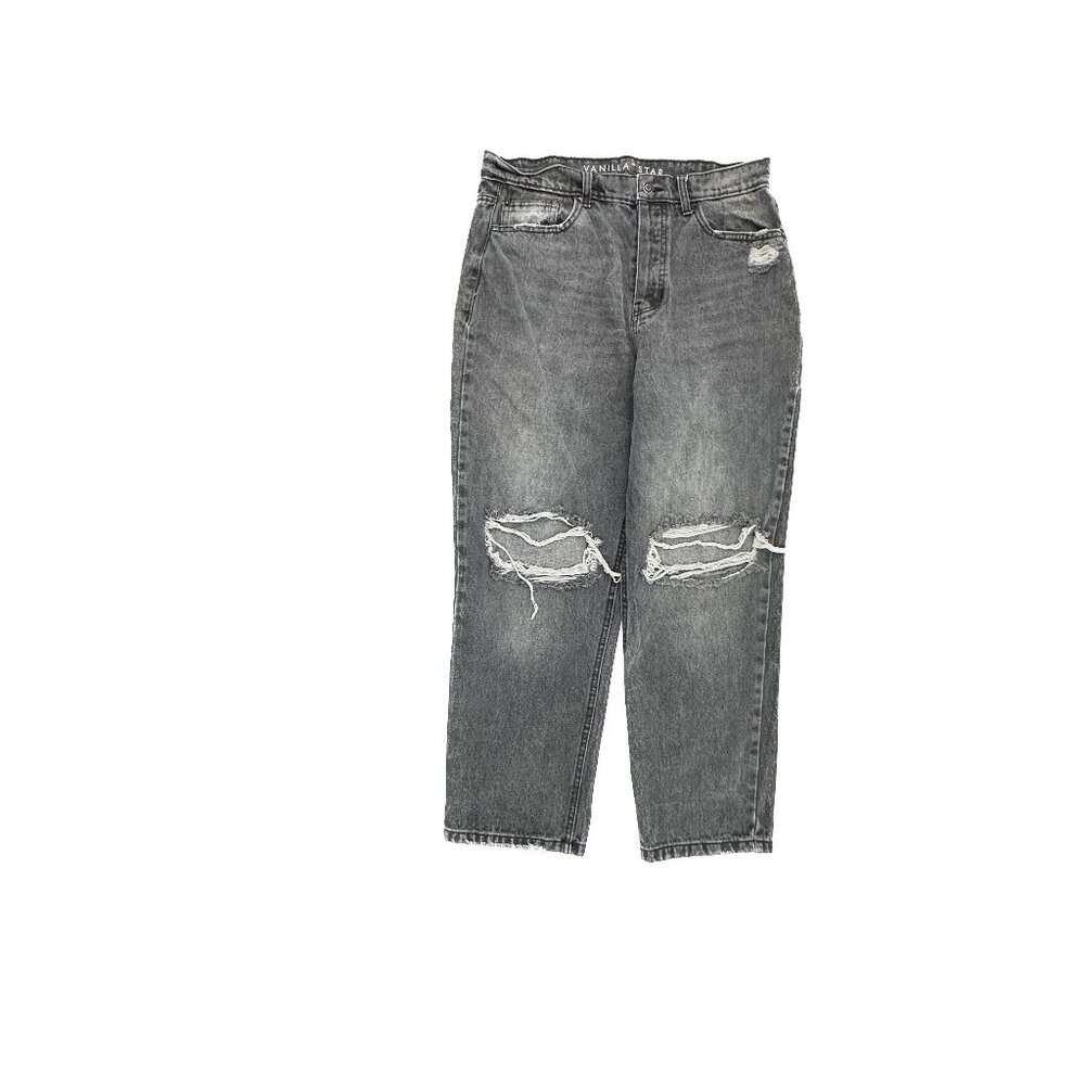 Vanilla Star 90's Straight Distressed Button Fly Women size 13 Black Denim Jeans